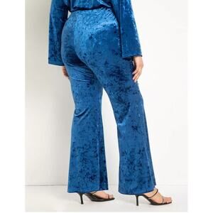 Eloquii Women's Blue Velvet Flare Pants 14/16 Plus Size Pull On Elastic Waist